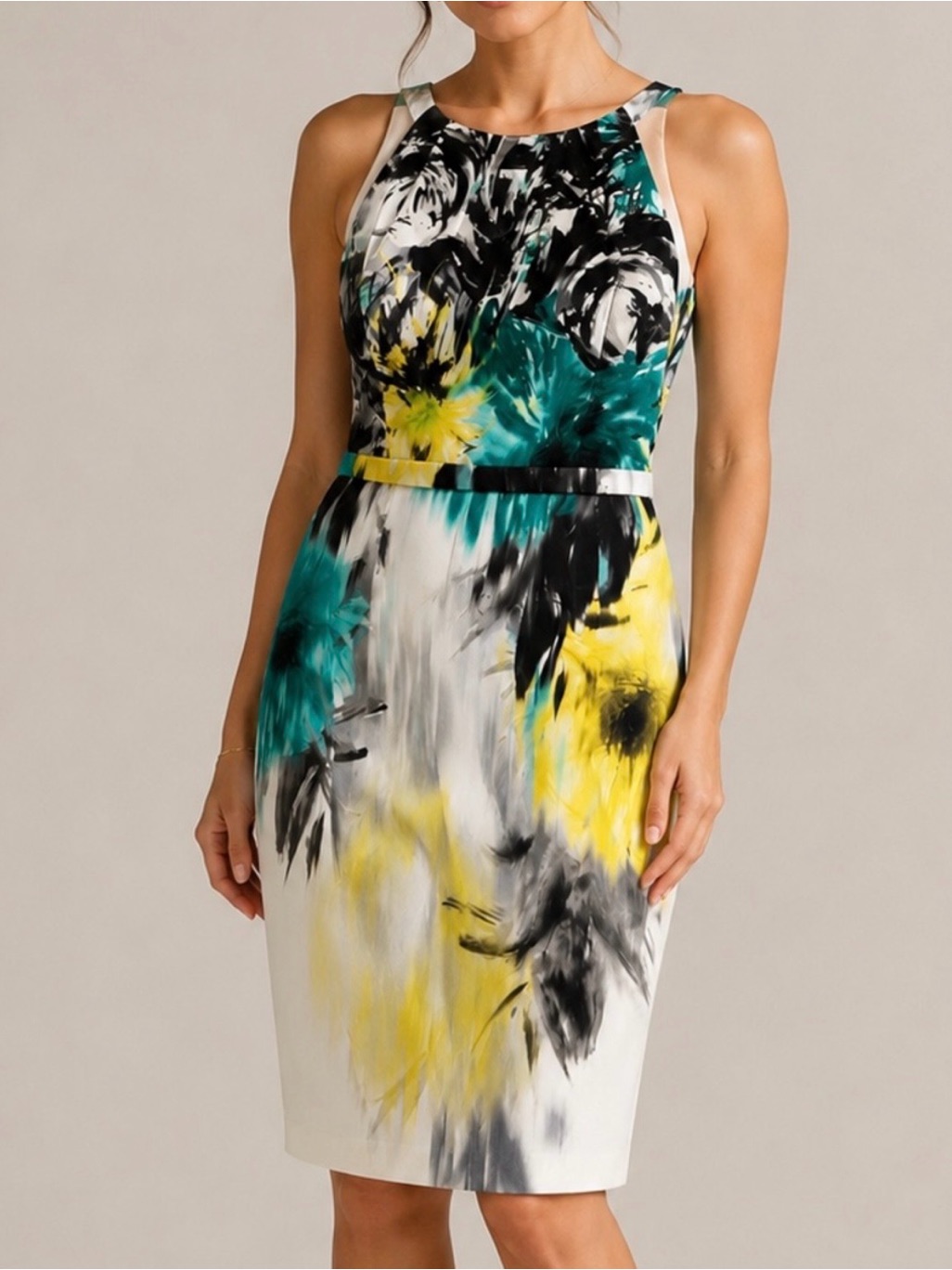 Elie Tahari Malia Floral Watercolor Sheath Dress 4 Cocktail Wedding Guest Mesh
